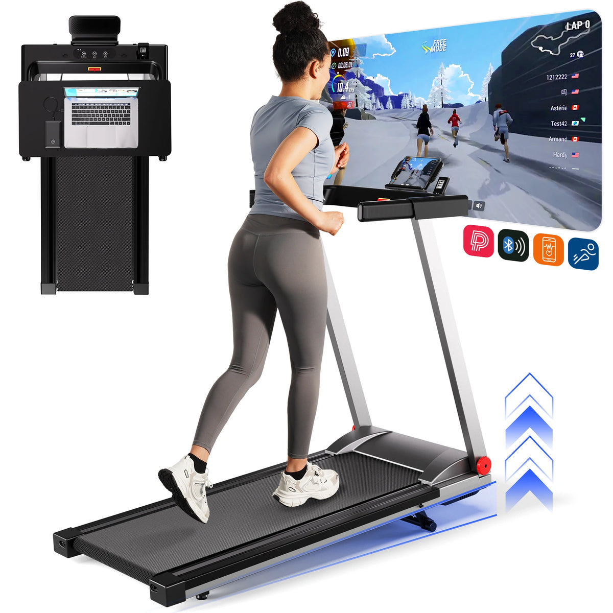LACUFFY Folding Electric Treadmill With Adjustable Incline And App Connectivity