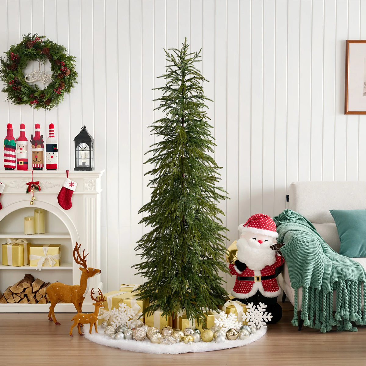 Artificial Pencil Christmas Tree, PE Realistic 6ft/7ft Prelit/unlit Slim Christmas Tree with Metal Stand, Holiday Indoor Decoration for Apartment Entryway Corner Office