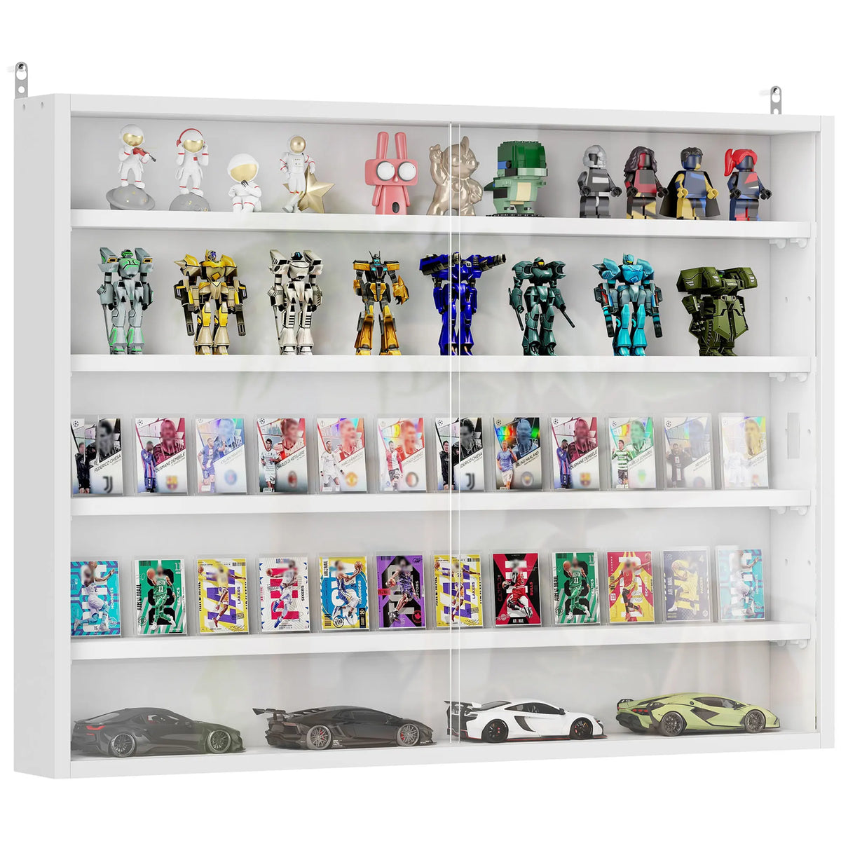 HOMCOM Five Tier Glass Door Display Cabinet With Adjustable Shelves