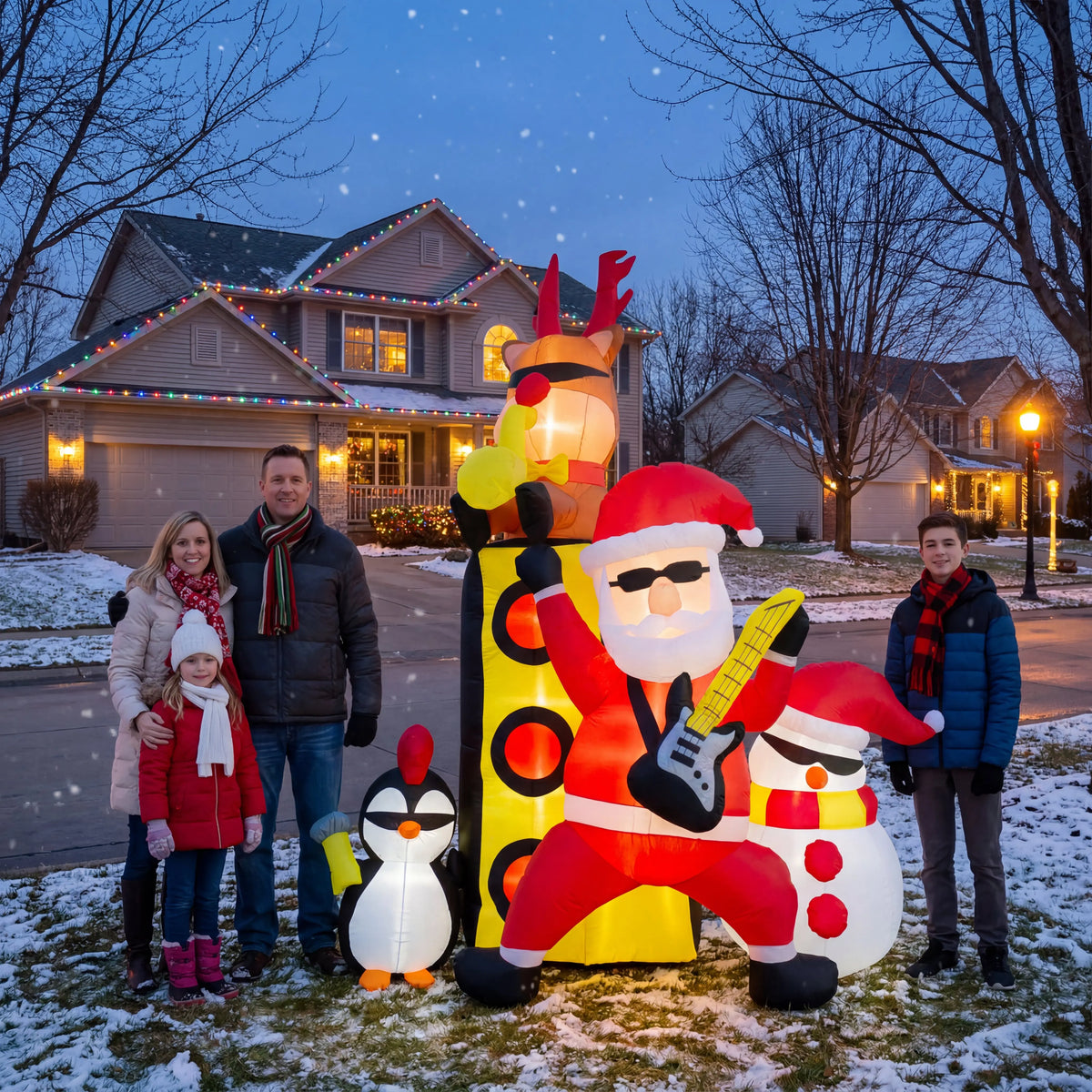 7ft Christmas Inflatable Santa Band Outdoor Yard Lawn Decor with LED Lights Blow Up Holiday Party Winter Festival Garden Home Display Festive Celebration Ornament