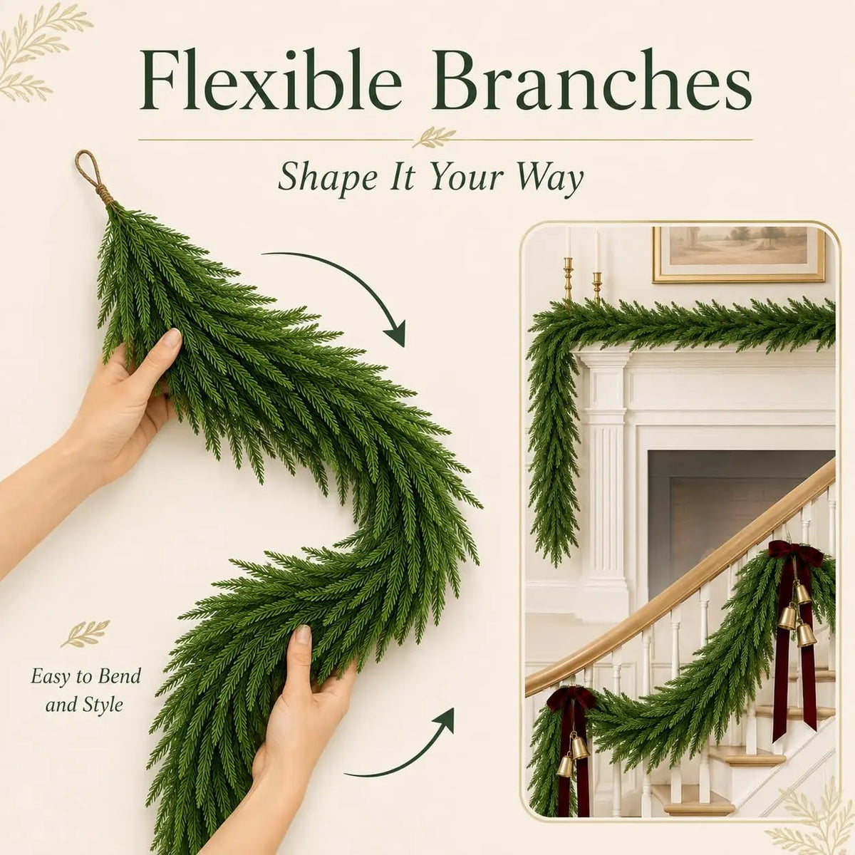 6ft 9ft Artificial Cedar Christmas Garland, Realistic Bendable Greenery For Mantel Stair Railing Doorway Wall Holiday Decor Home