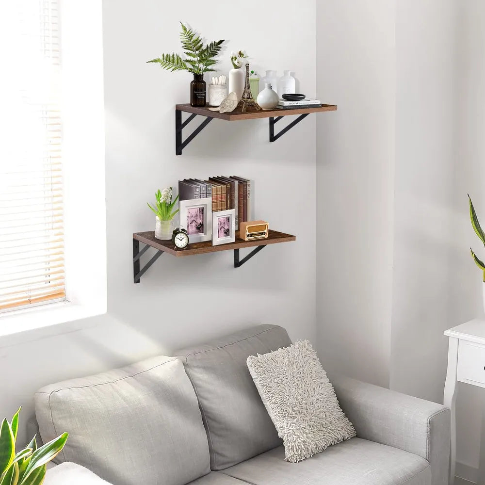 Set of 2 Wall Mounted Deep Floating Shelves, 15.7"W × 11.8"D Decorative Storage Display Shelving for Living Room, Kitchen, Bathroom, Bedroom & Office