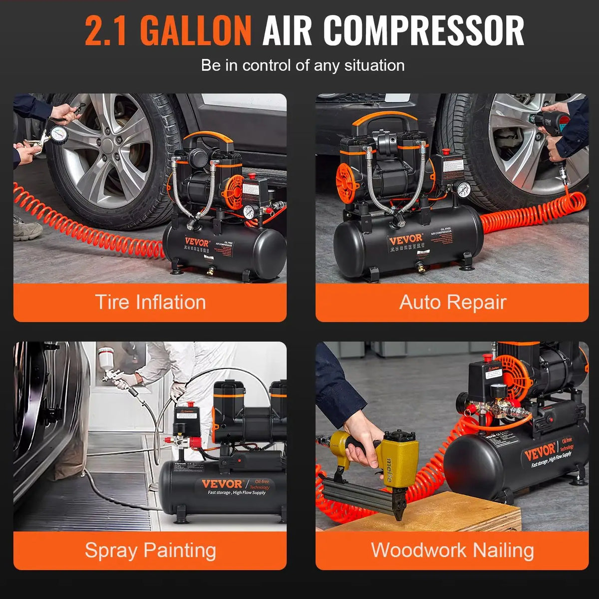 SucceBuy Air Compressor 900W 1450W 1800W Oil-free Portable Air Pump for Repair Tire Inflation Woodwork Nailing Compressor
