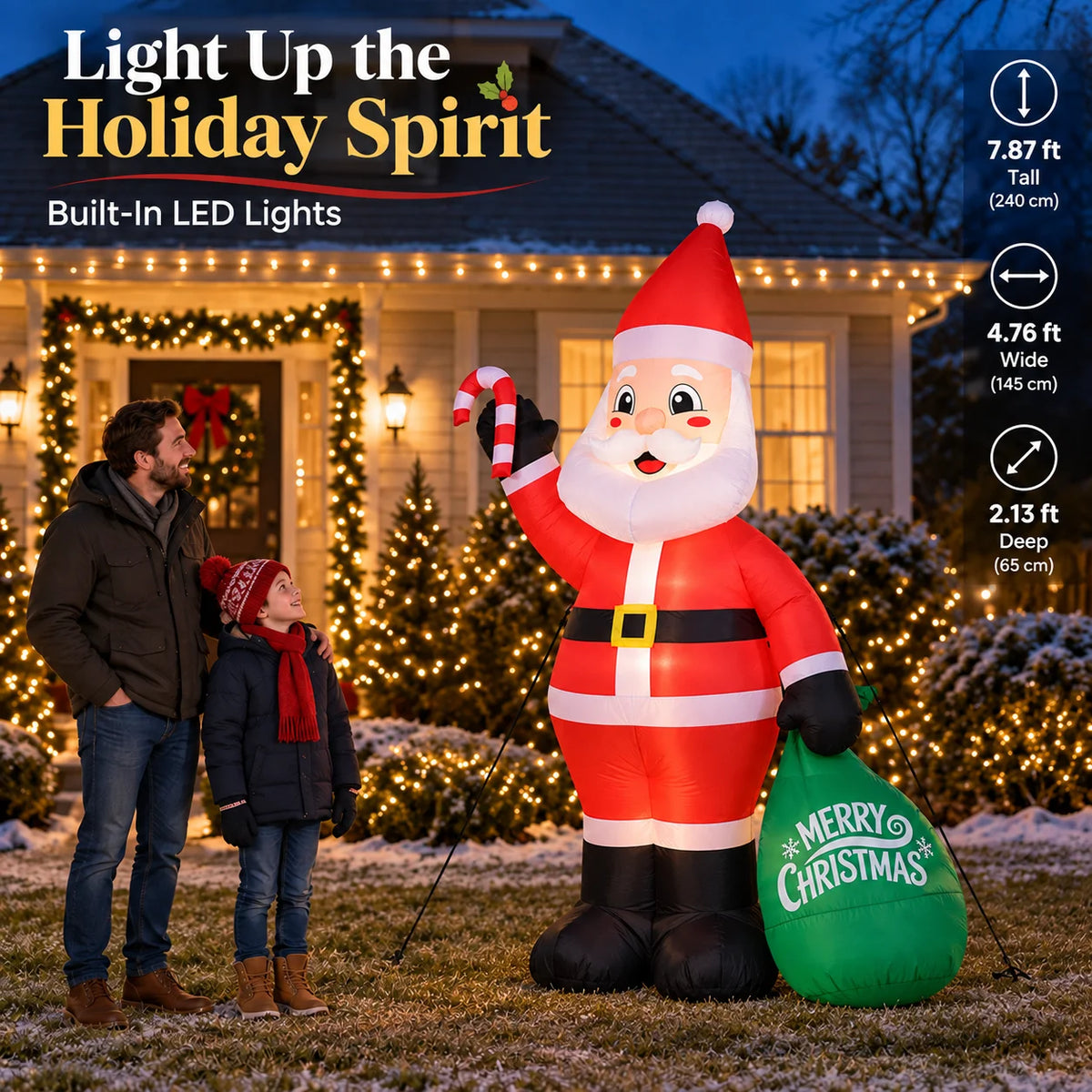 2.4m Christmas Inflatable Toy Santa Claus Gift Bag with LED Lights Home Decorations Xmas Yard Lawn Ornaments Indoor Party Supplies New