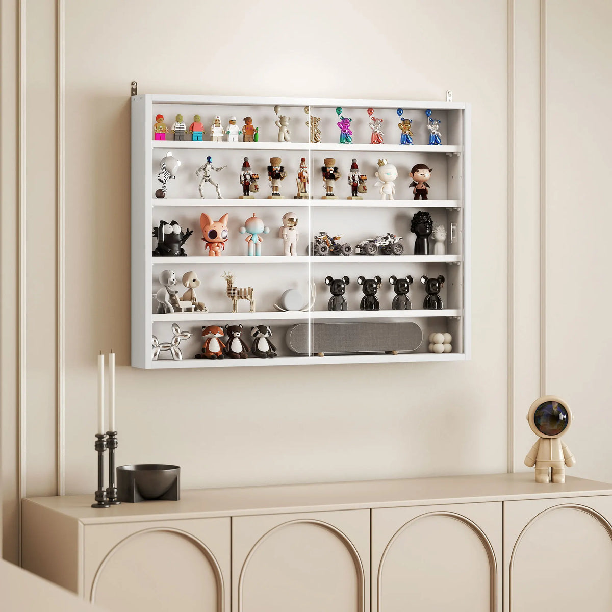 HOMCOM Five Tier Glass Door Display Cabinet With Adjustable Shelves
