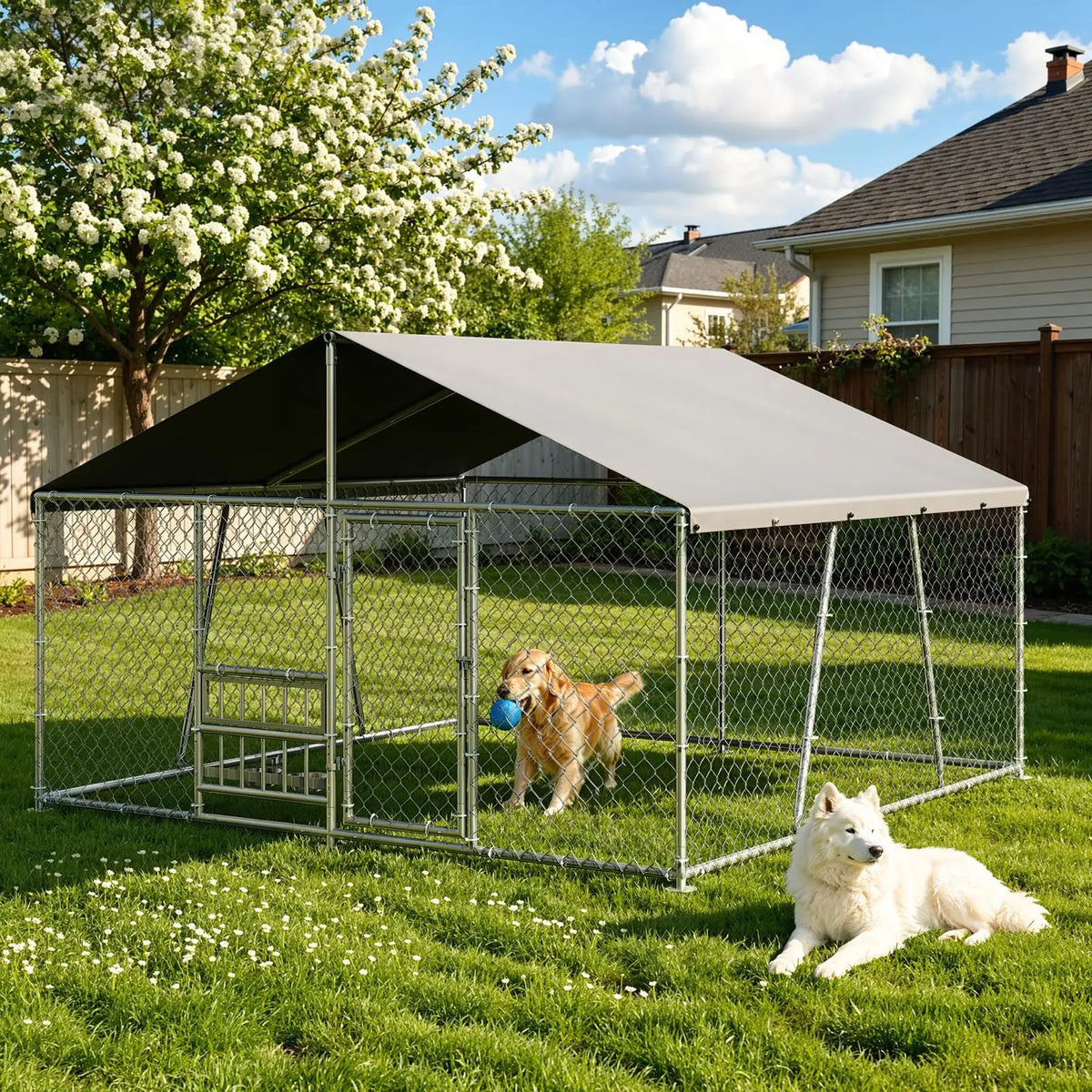 DishyKooker Outdoor Galvanized Dog Kennel With Waterproof Roof