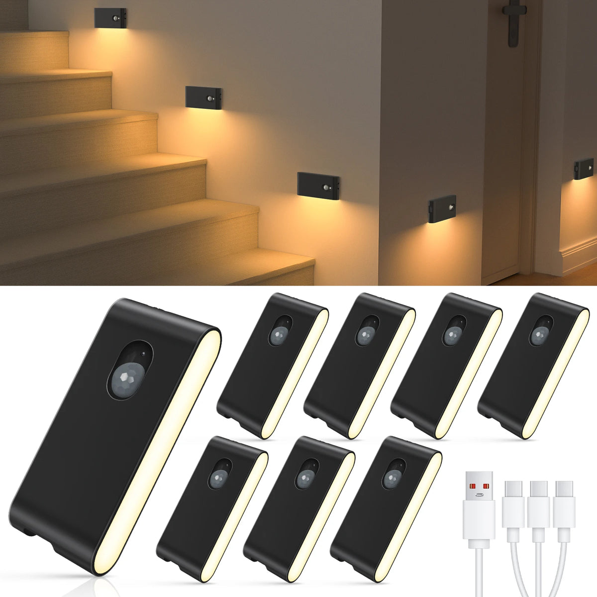 Willed Motion Sensor Rechargeable Wireless LED Stairway Night Lights