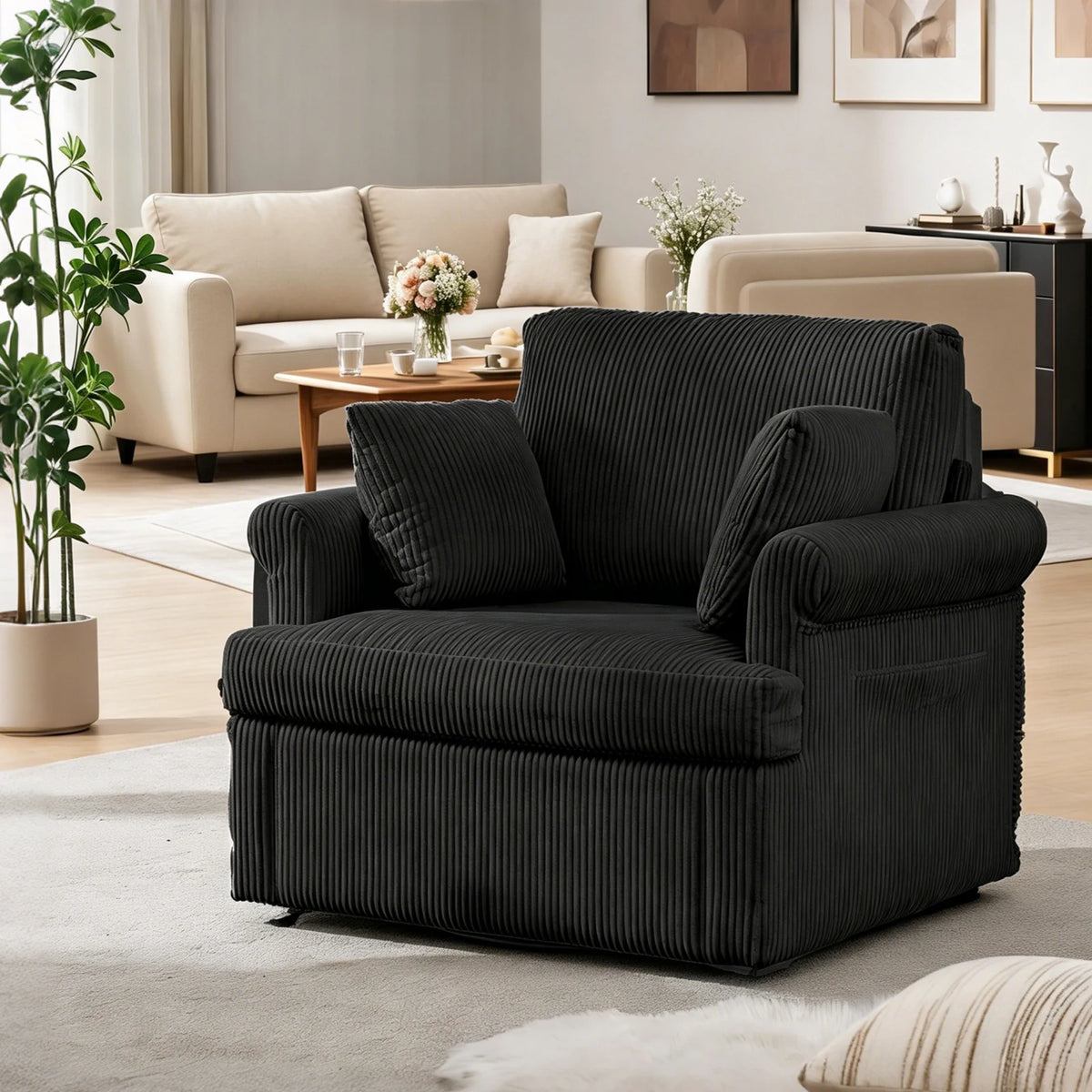 HiMISS Swivel Accent Chair With Storage Pockets And Throw Pillows