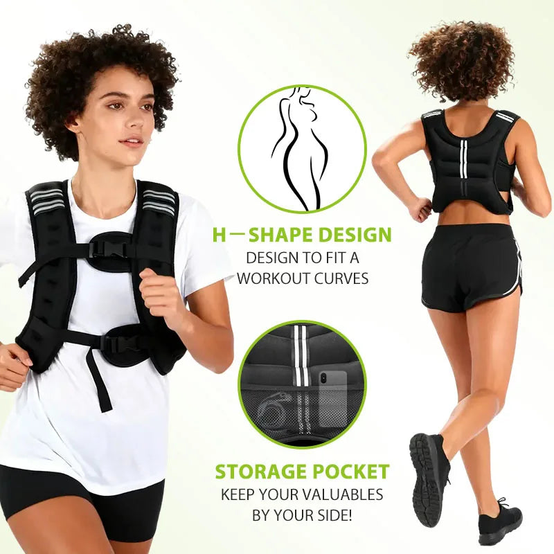 Weighted Fitness Vest With Reflective Stripe And Storage Pocket