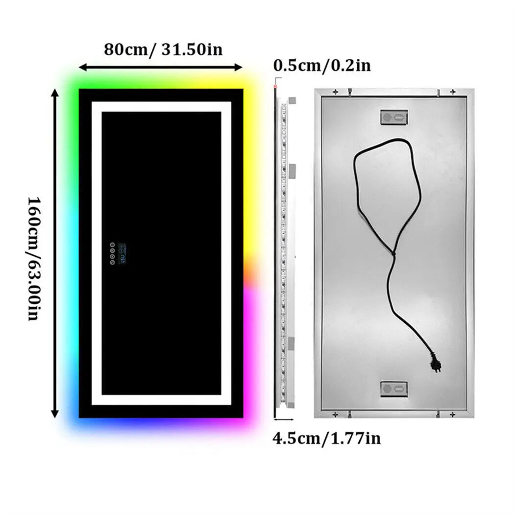 XXL LED Bathroom Mirror w Bluetooth Dimmable 3 Colours Front, RGB Backlit, Anti-fog, Memory Function, Time Temperature
