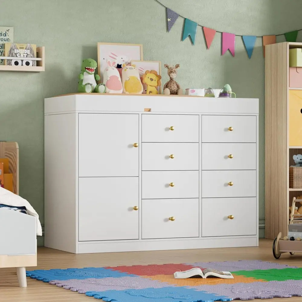 Baby Classic Nursery Dresser And Changing Table With Eight Drawers