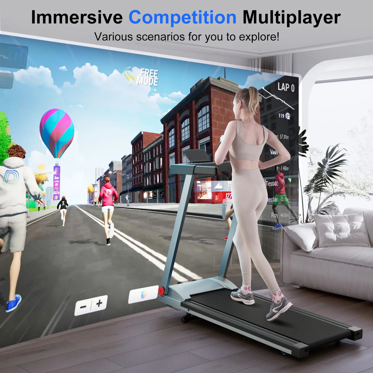 LACUFFY Folding Electric Treadmill With Adjustable Incline And App Connectivity