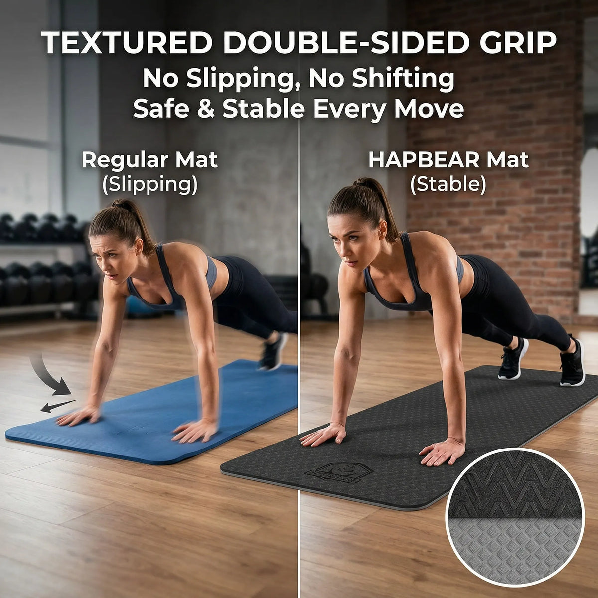 HAPBEAR Non Slip TPE Yoga Mat for Home Workouts and Pilates