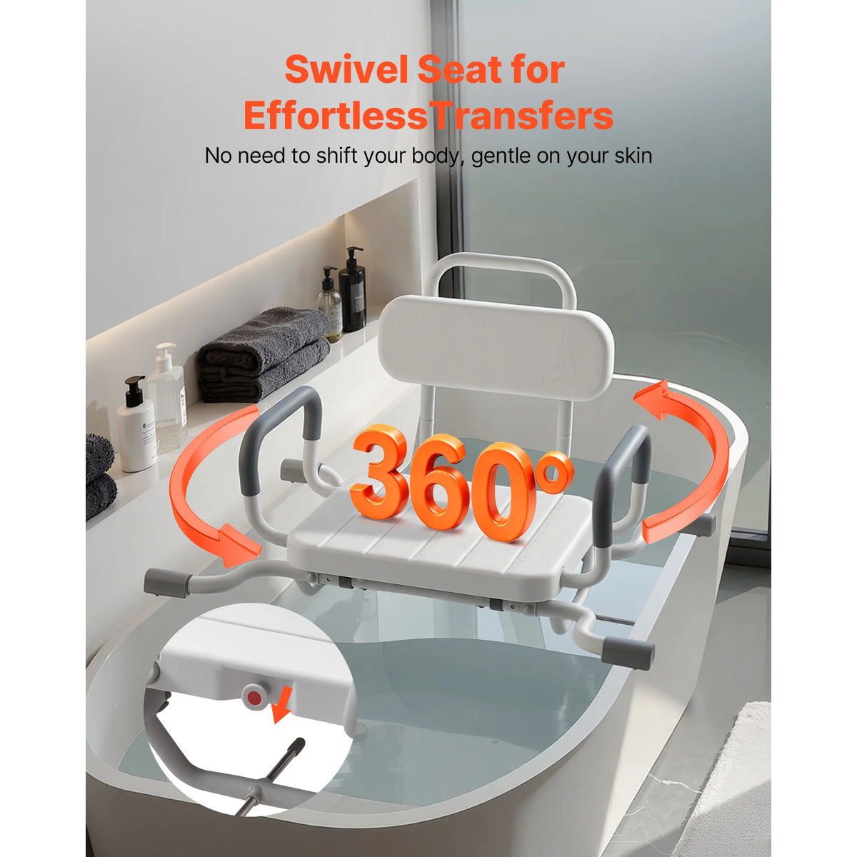 SucceBuy Swivel Shower Chair with Arms and Back for Inside Shower Stall Bathroom Bath Tub Seat for Adult Senior Handicap Elderly