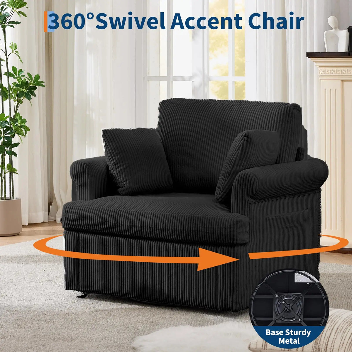 HiMISS Swivel Accent Chair With Storage Pockets And Throw Pillows