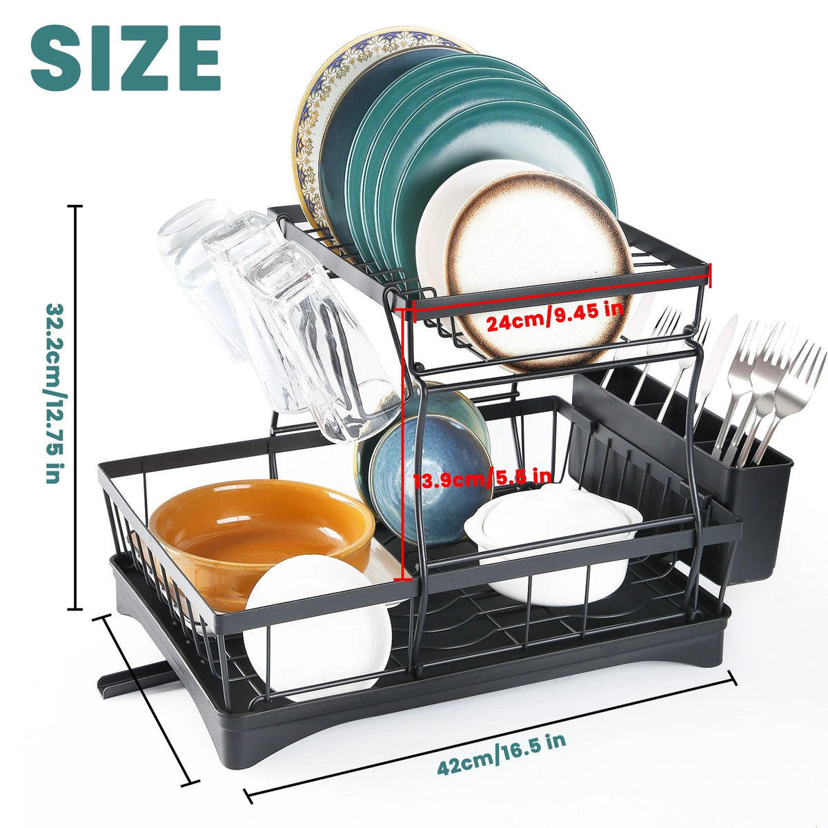 Two Tier Metal Dish Drying Rack With Removable Draining Rack