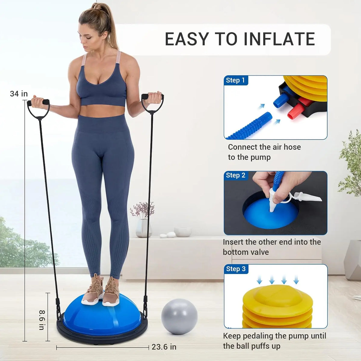Half Balance Ball Trainer for Core Workouts With Resistance Bands