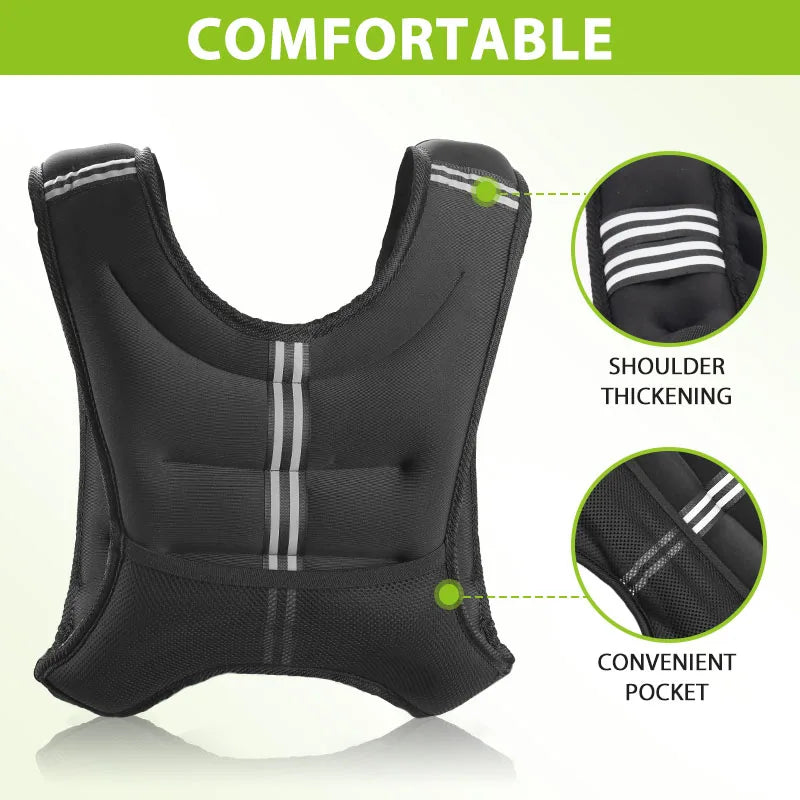 Weighted Fitness Vest With Reflective Stripe And Storage Pocket