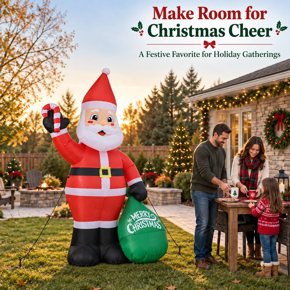 2.4m Christmas Inflatable Toy Santa Claus Gift Bag with LED Lights Home Decorations Xmas Yard Lawn Ornaments Indoor Party Supplies New