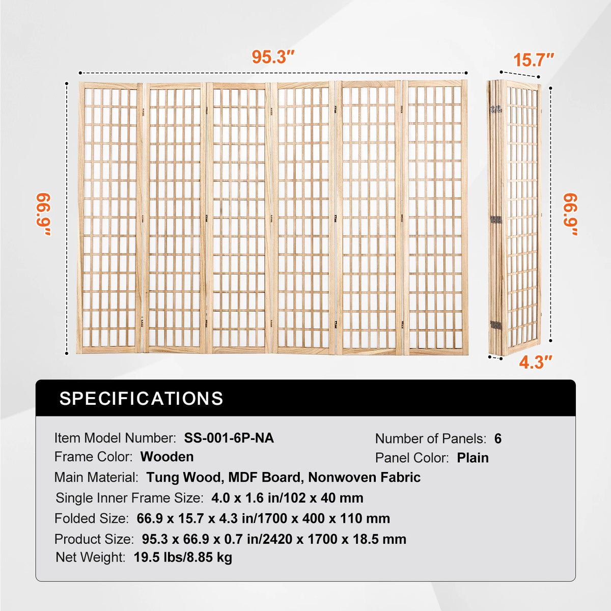SucceBuy Folding Wooden Privacy Screen Room Divider for Home Office