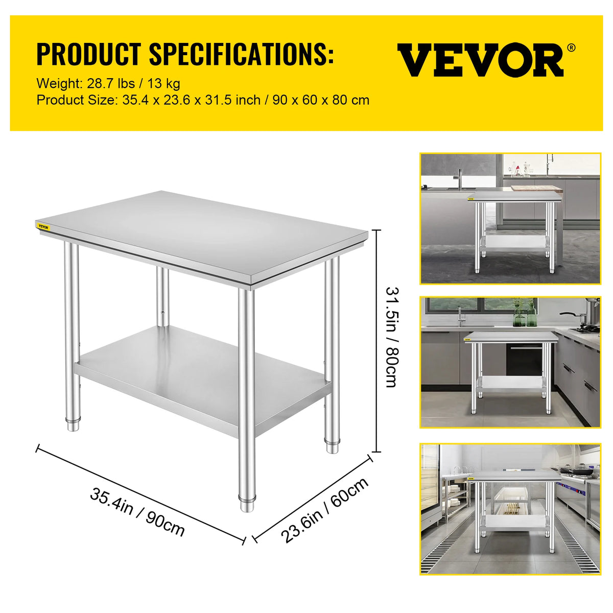 SucceBuy Stainless Steel Commercial Kitchen Work Table With Undershelf