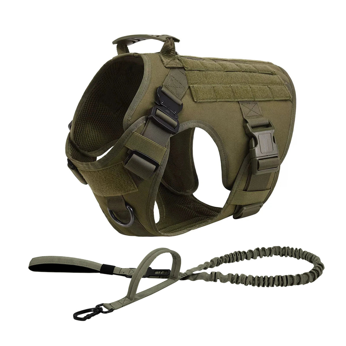 PETRAVEL Tactical Dog Harness with Collar Leash and Molle Pouches