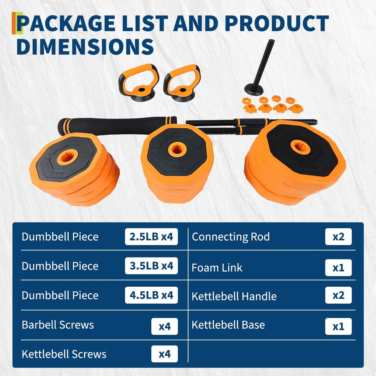 Adjustable Dumbbell Set with Barbell, Kettlebell and Push Up Stand