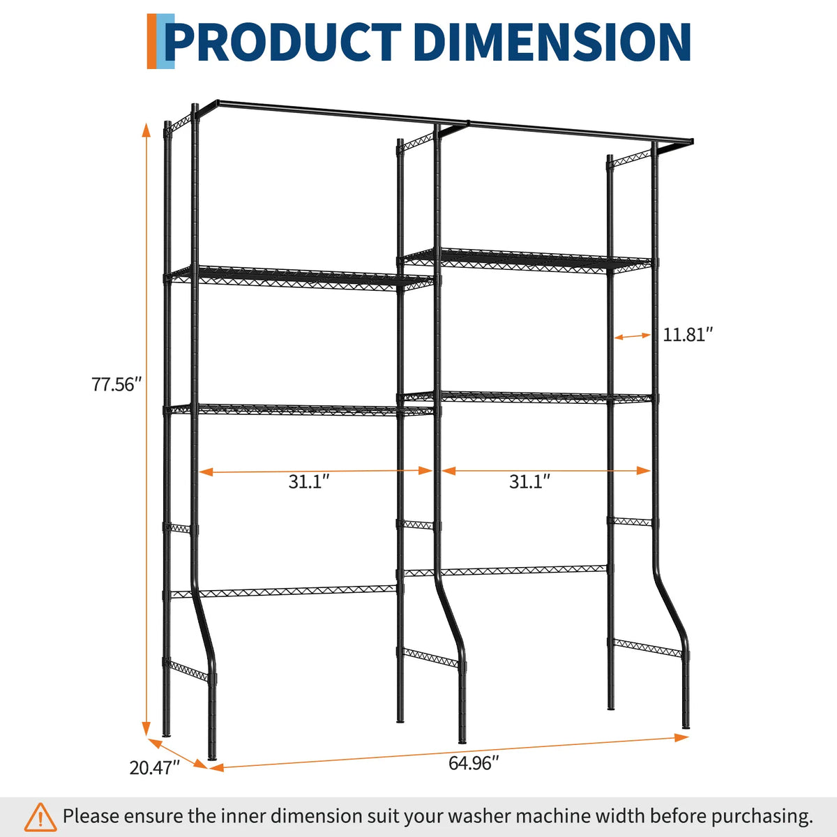 Bathroom Toilet Storage Rack, Over Washer and Dryer Storage Shelf, Balcony Washing Machine Shelf, Multi-Layer Metal Storage Rack