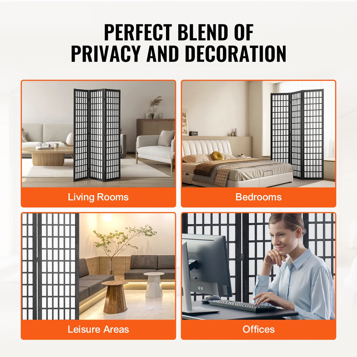 SucceBuy Folding Wooden Privacy Screen Room Divider for Home Office
