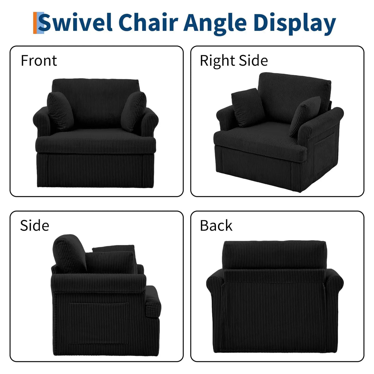 HiMISS Swivel Accent Chair With Storage Pockets And Throw Pillows