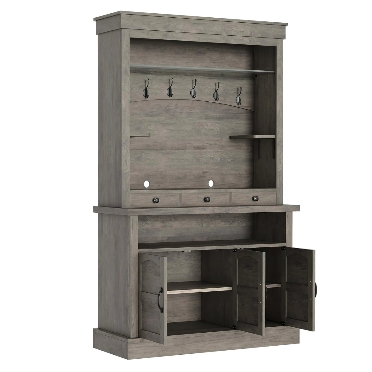 HiMISS Farmhouse Coffee Bar Cabinet With LED Lights And Storage