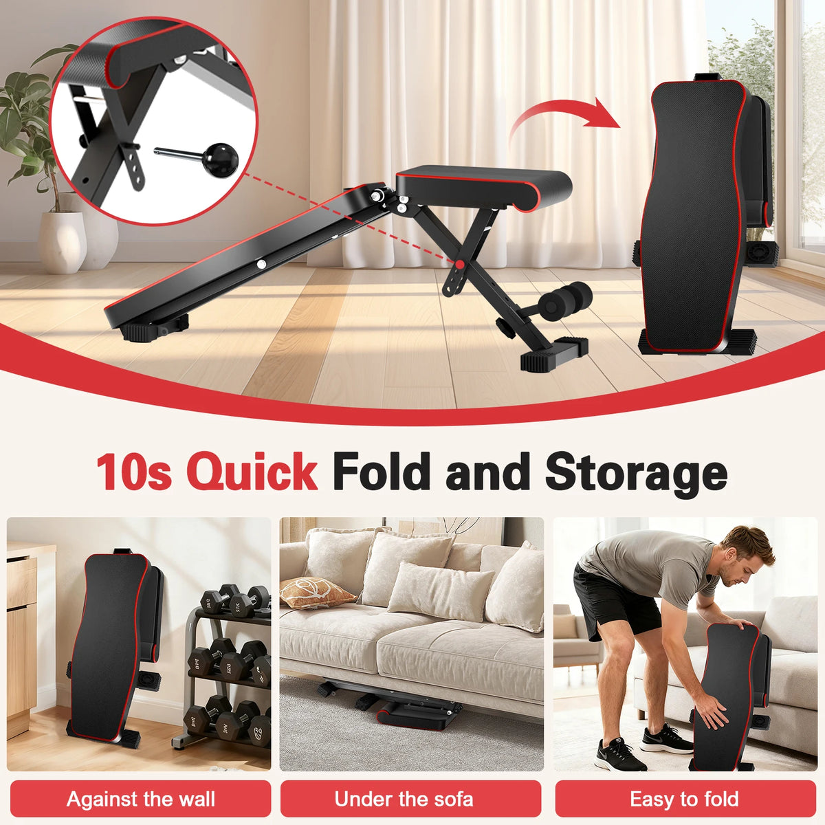 Multifunctional Adjustable Foldable Weight Bench For Home Gym Strength Training