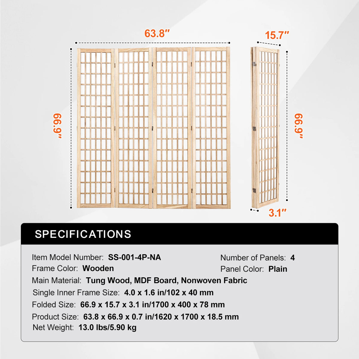 SucceBuy Folding Wooden Privacy Screen Room Divider for Home Office