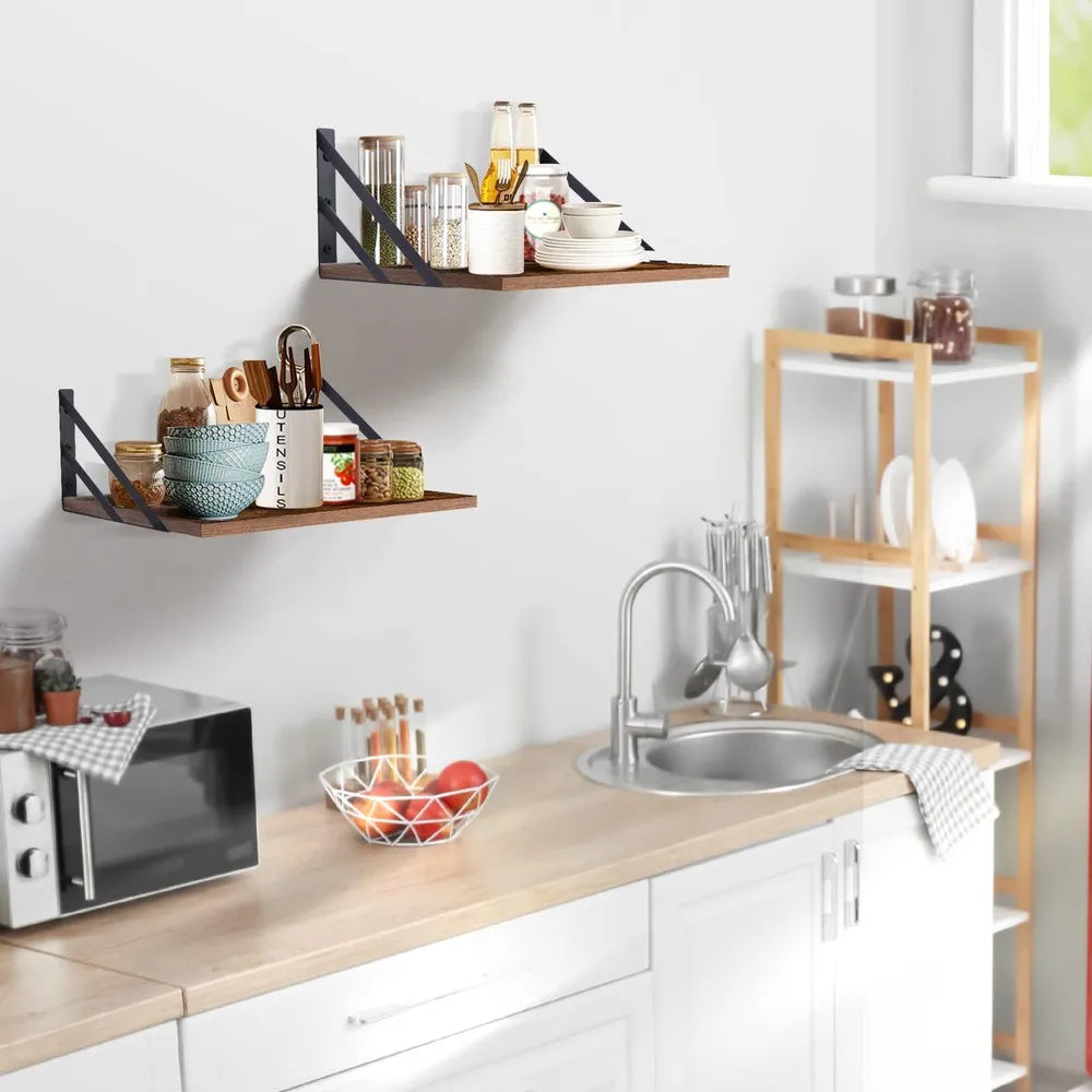 Set of 2 Wall Mounted Deep Floating Shelves, 15.7"W × 11.8"D Decorative Storage Display Shelving for Living Room, Kitchen, Bathroom, Bedroom & Office