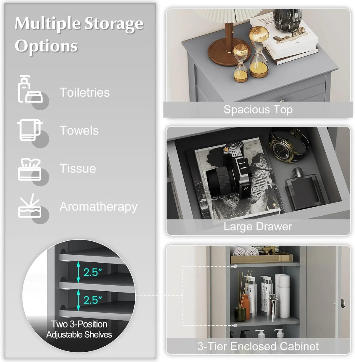 Bathroom Cabinet, Narrow FreeStanding Space-Saving Storage Organizer | Multifunctional Narrow Side Storage floor Cabinet for Bathroom,Laundry Room, Kitchen