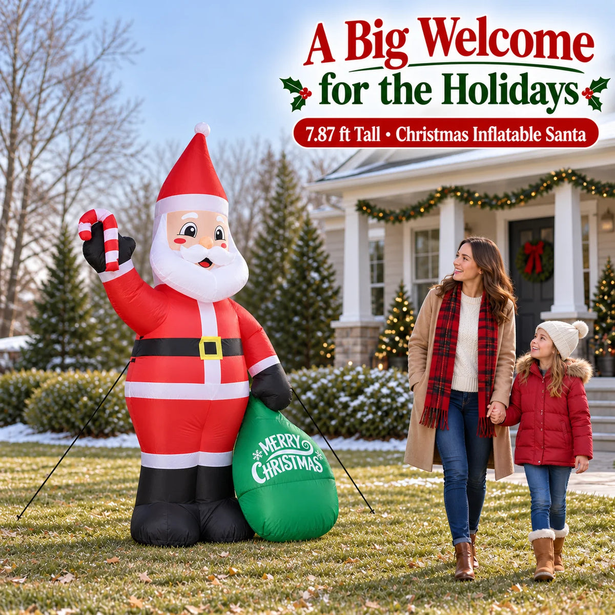 2.4m Christmas Inflatable Toy Santa Claus Gift Bag with LED Lights Home Decorations Xmas Yard Lawn Ornaments Indoor Party Supplies New