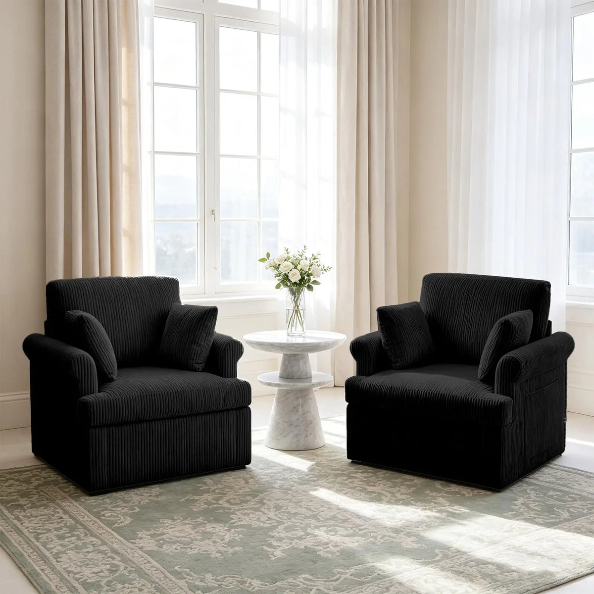HiMISS Swivel Accent Chair With Storage Pockets And Throw Pillows