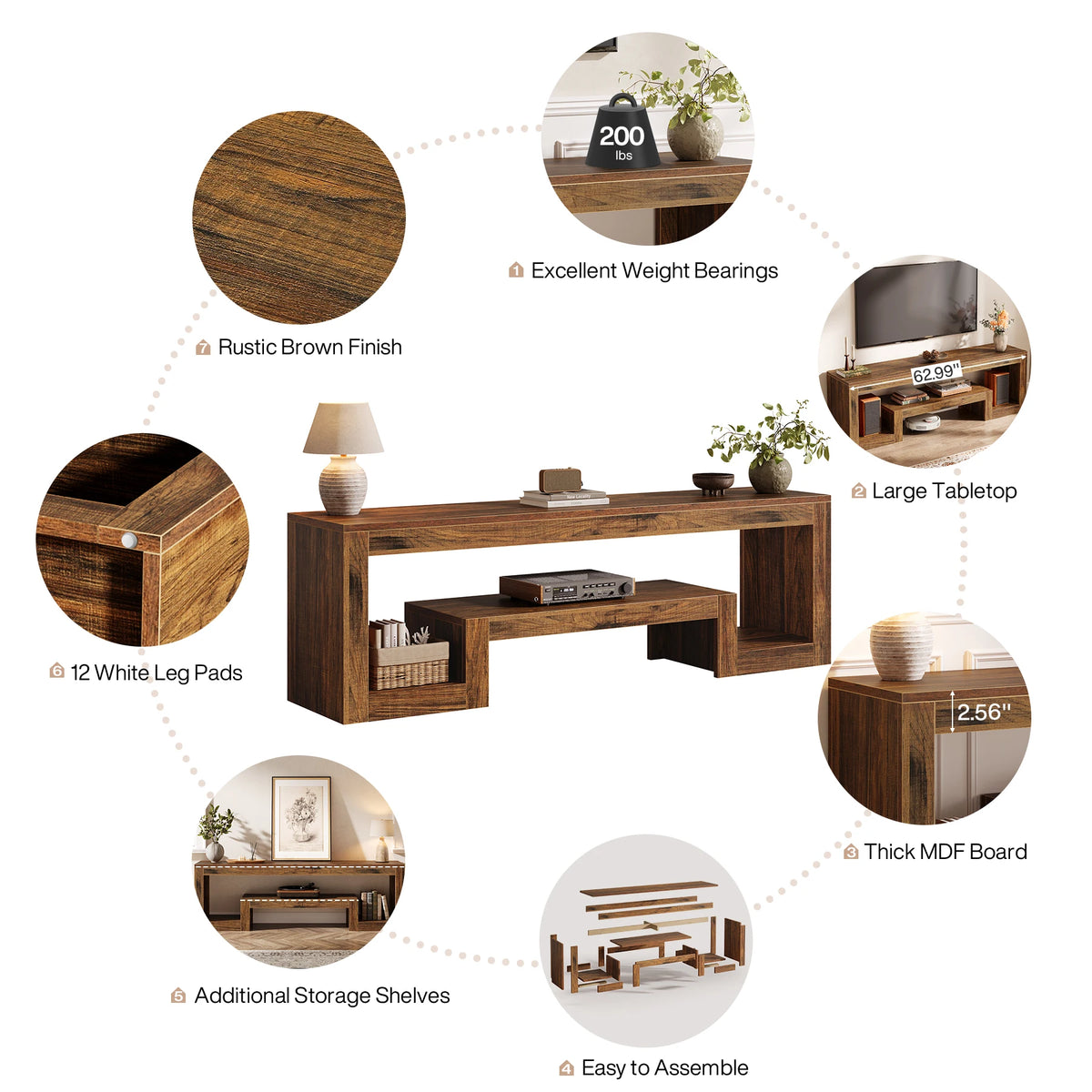 Tribesigns Rustic Farmhouse TV Stand With Open Storage Shelves