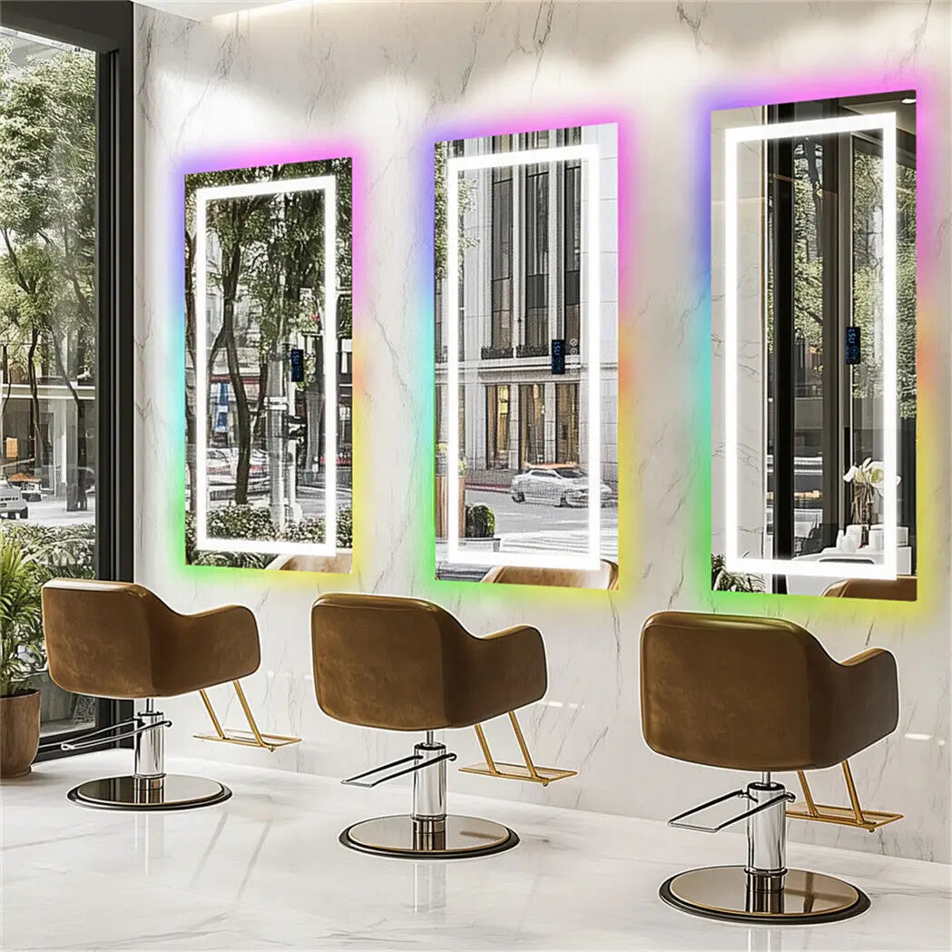 XXL LED Bathroom Mirror w Bluetooth Dimmable 3 Colours Front, RGB Backlit, Anti-fog, Memory Function, Time Temperature