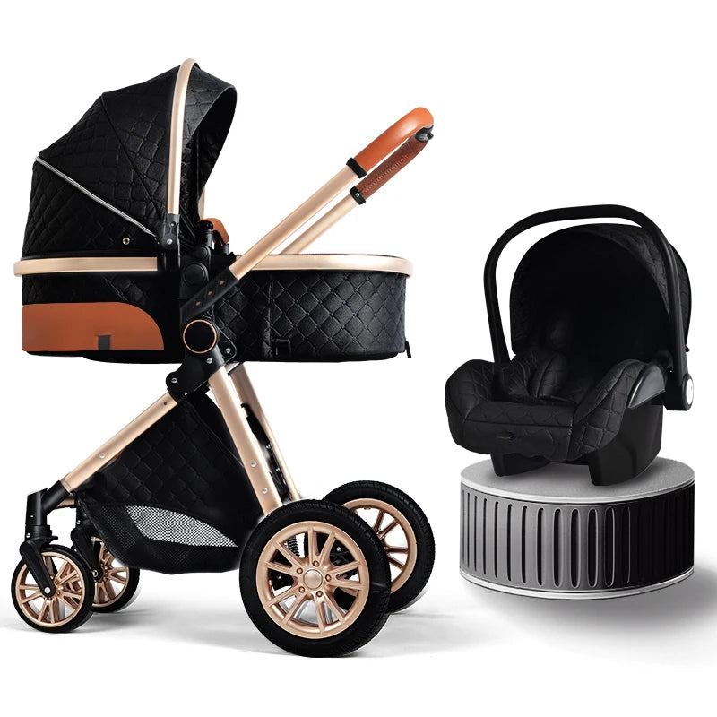 Luxury Baby Stroller 3 in 1 High Landscape Baby Cart Can Sit Can Lie Portable Pushchair Baby Cradel Infant Carrier