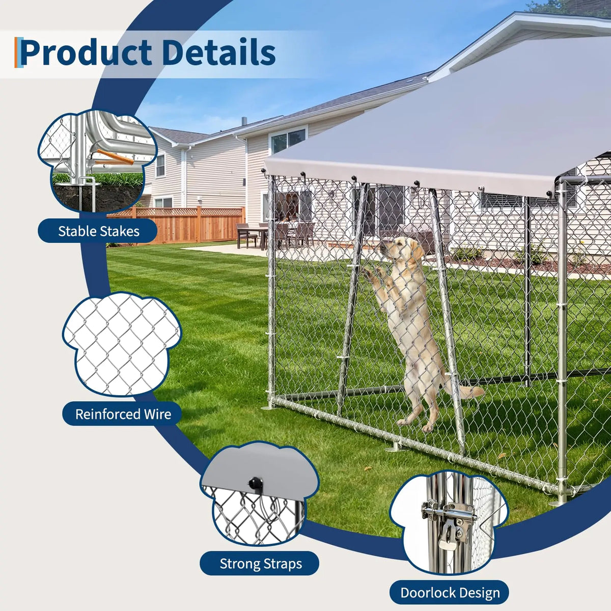 DishyKooker Outdoor Galvanized Dog Kennel With Waterproof Roof