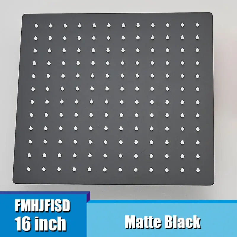 16 Inch Black Square Shower Head Rainfall Shower Accessories Stainless Steel Top Bathroom Ultrathin Shower Head Ceiling Install