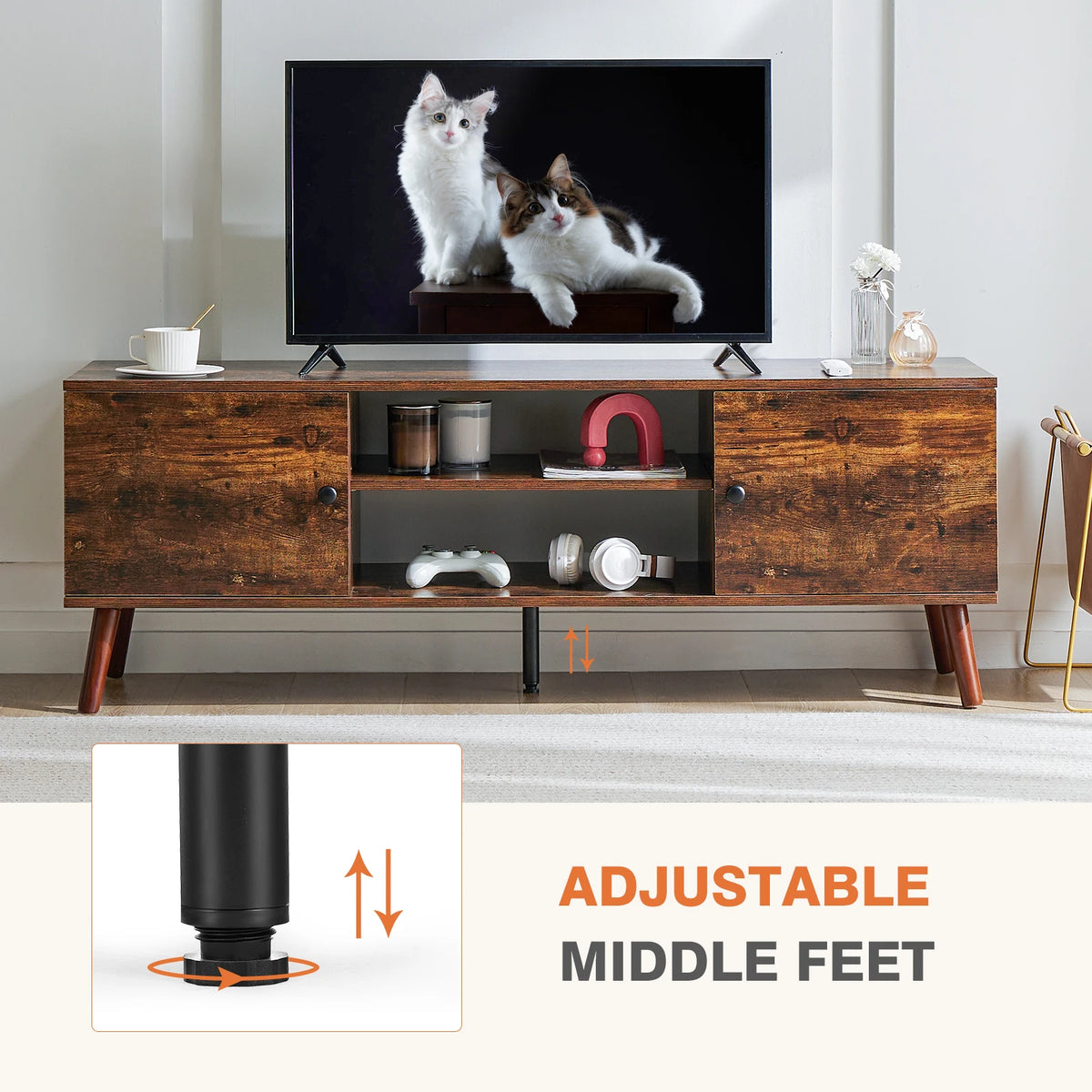 MCQ Modern Wooden TV Stand With Adjustable Shelf And Storage
