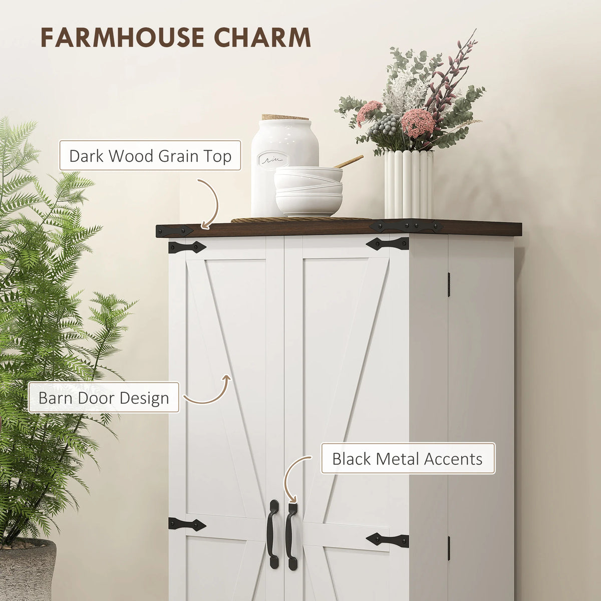 HOMCOM Kitchen Pantry Cabinet With Barn Door And Deep Shelves