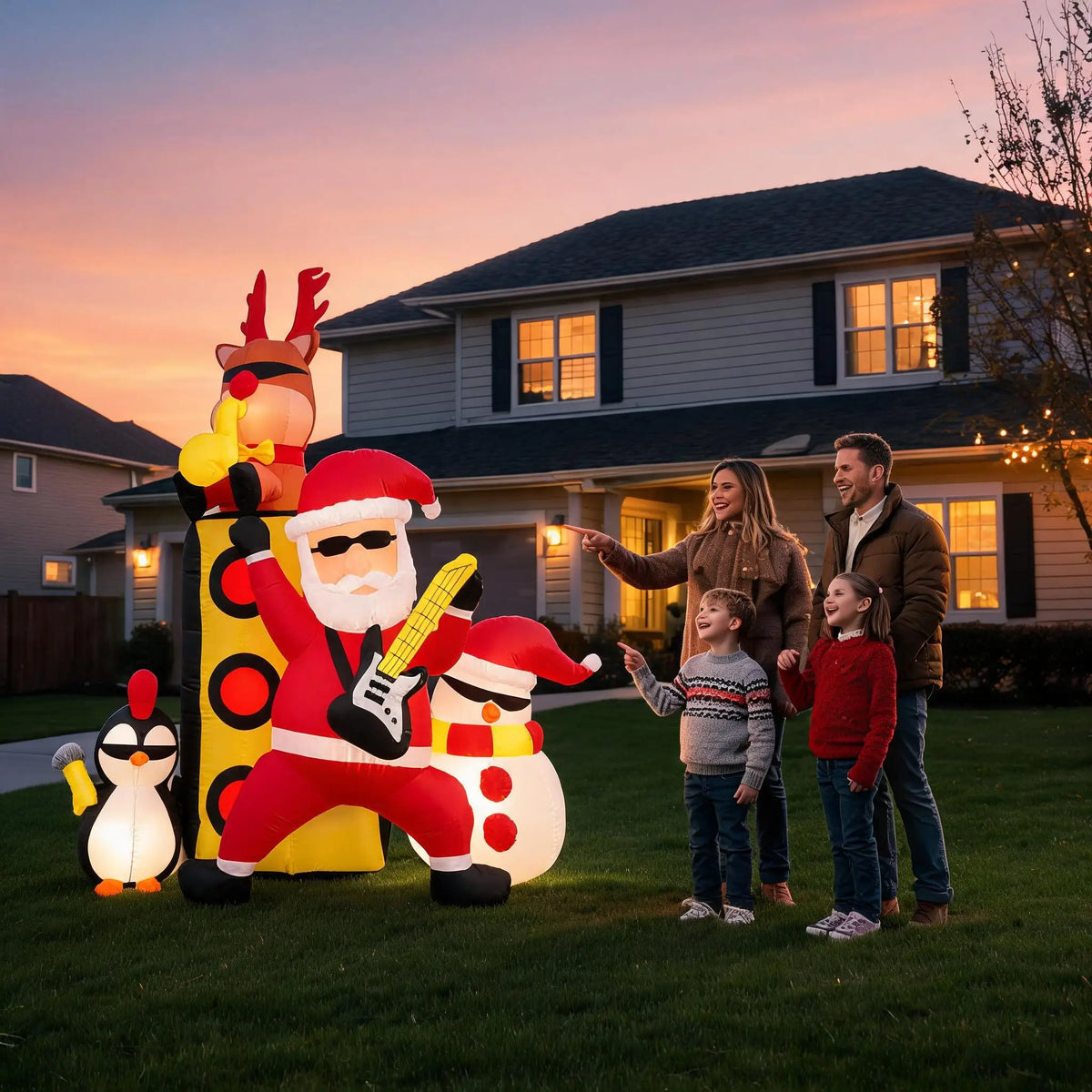 7ft Christmas Inflatable Santa Band Outdoor Yard Lawn Decor with LED Lights Blow Up Holiday Party Winter Festival Garden Home Display Festive Celebration Ornament