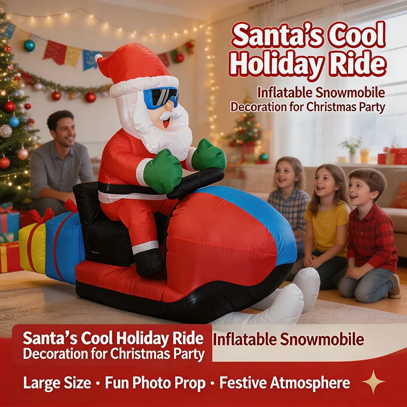 Christmas 8FT Inflatable Santa on Snowmobile with Sunglasses and Gift Boxes LED Lights Blow Up Yard Decor for Outdoor Garden Lawn Holiday Party Xmas Fashion Decorations