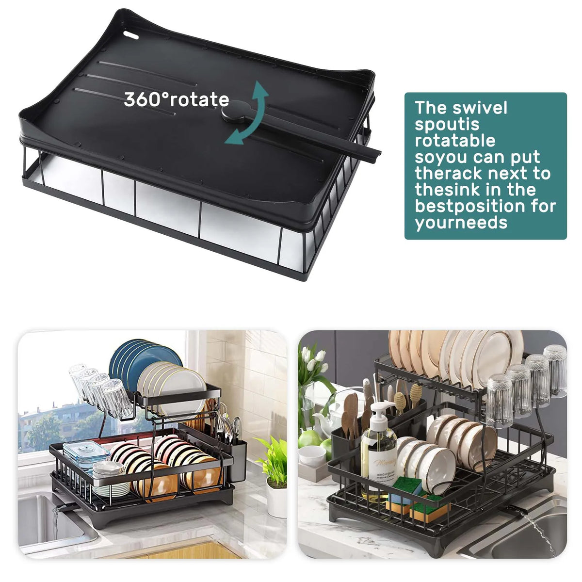 Two Tier Metal Dish Drying Rack With Removable Draining Rack