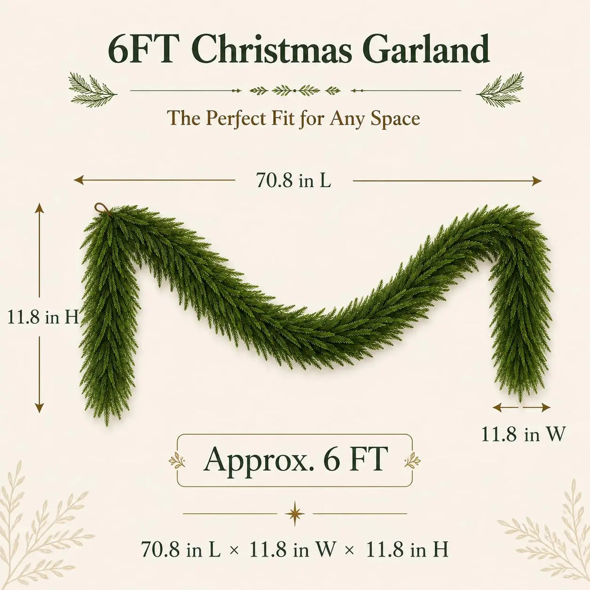 6ft 9ft Artificial Cedar Christmas Garland, Realistic Bendable Greenery For Mantel Stair Railing Doorway Wall Holiday Decor Home