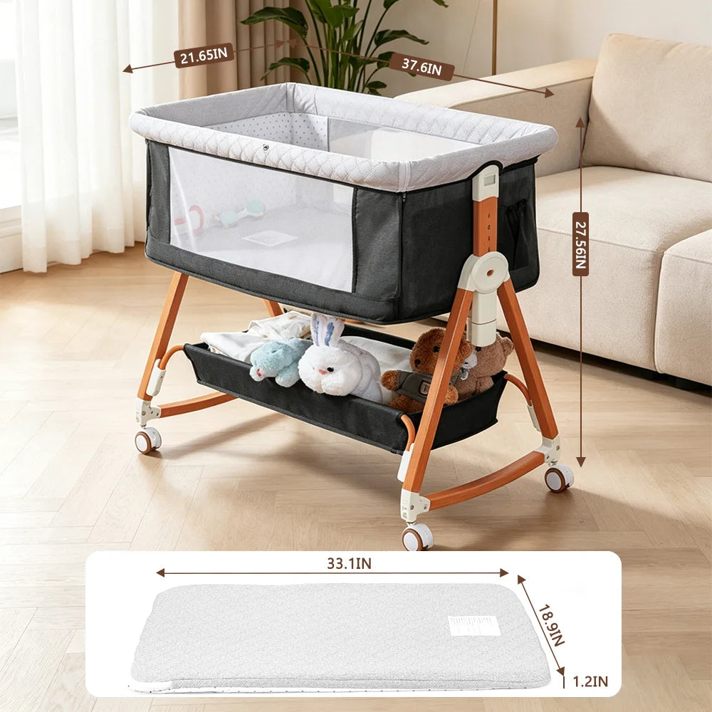 Kmaier 3-in-1 Baby Bassinet Bedside Sleeper With Rocking Cradle