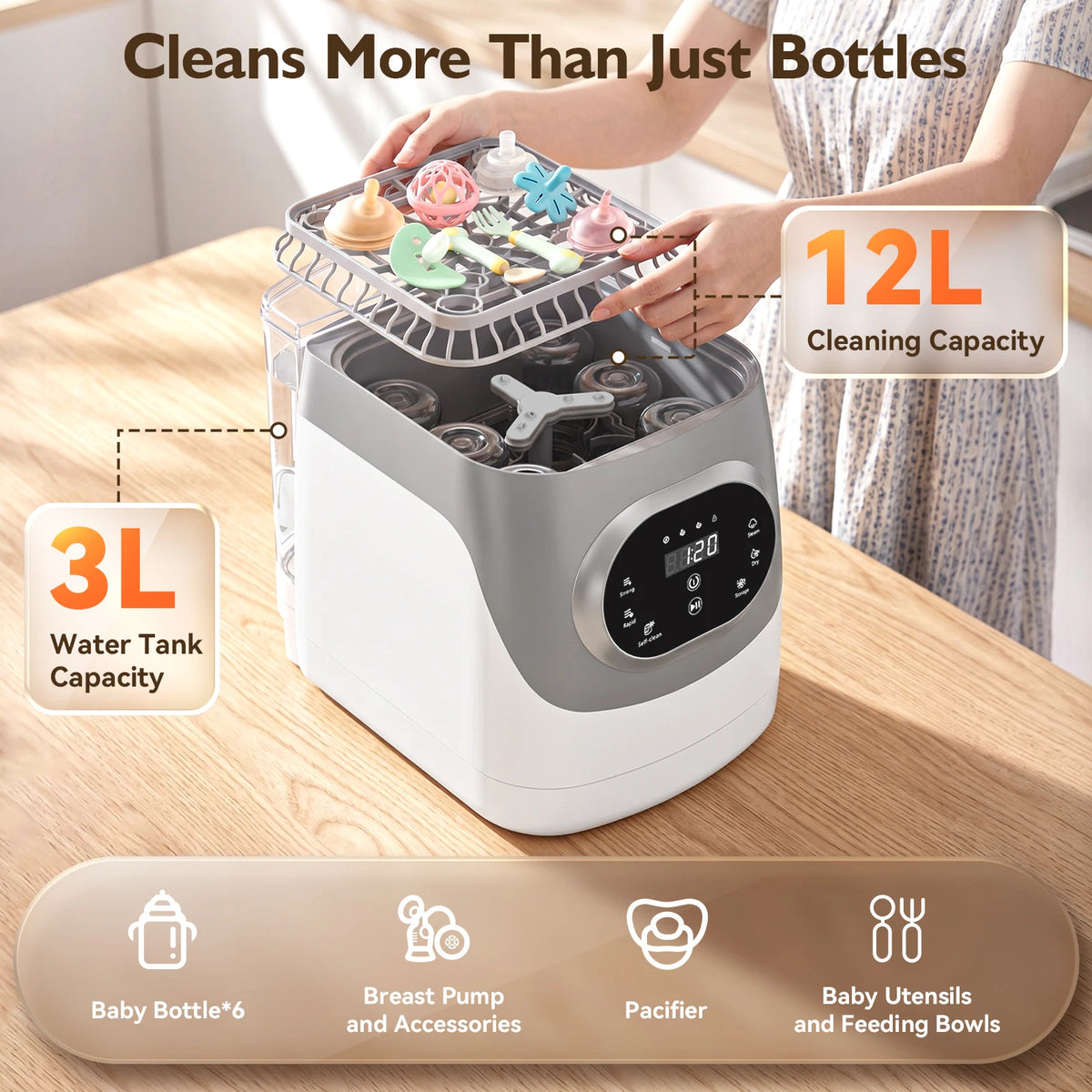 Baby Bottle Washer Sterilizer Dryer for Bottles and Pump Accessories